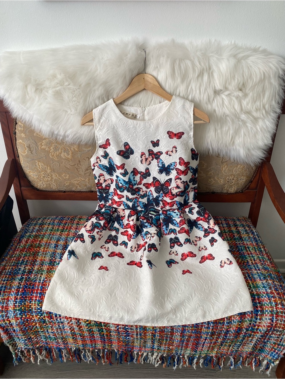 White Butterfly Print Party Dress